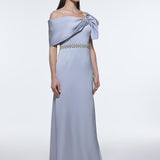 Long Evening Dress with Stone Embroidered Belt Detail - 9294C