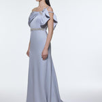 Long Evening Dress with Stone Embroidered Belt Detail - 9294C