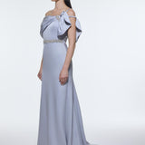 Long Evening Dress with Stone Embroidered Belt Detail - 9294C