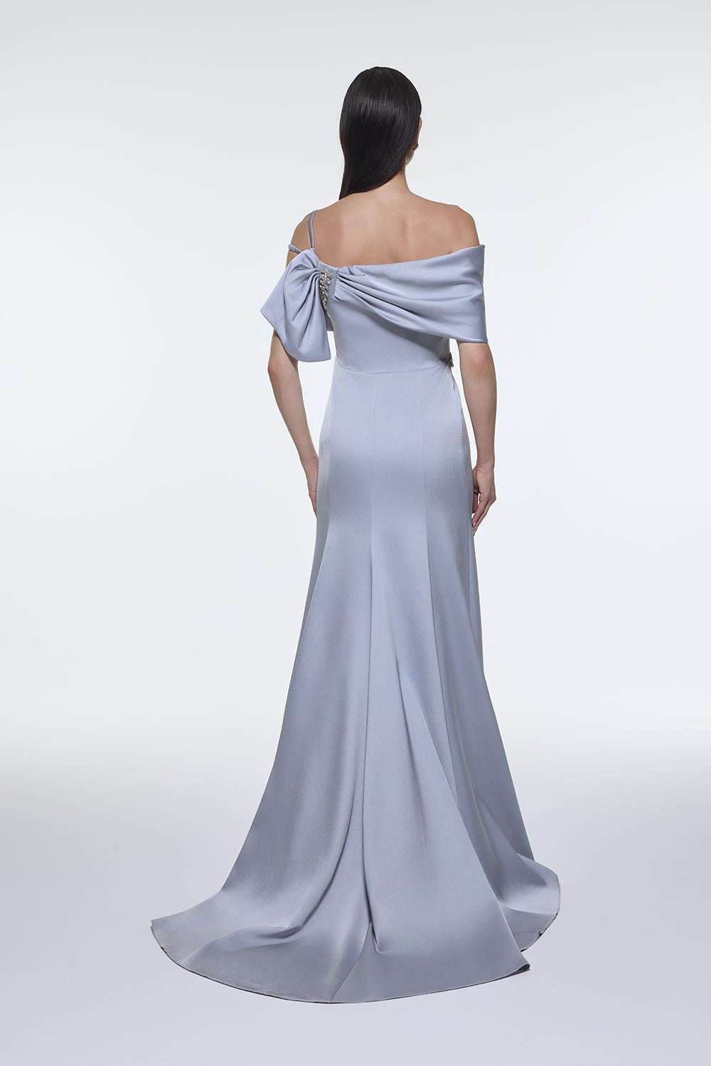 Long Evening Dress with Stone Embroidered Belt Detail - 9294C