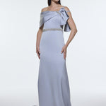 Long Evening Dress with Stone Embroidered Belt Detail - 9294C