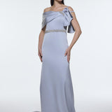 Long Evening Dress with Stone Embroidered Belt Detail - 9294C