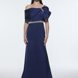 Long Evening Dress with Stone Embroidered Belt Detail - 9294C