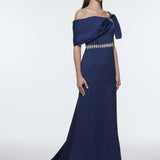 Long Evening Dress with Stone Embroidered Belt Detail - 9294C