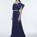 Long Evening Dress with Stone Embroidered Belt Detail - 9294C