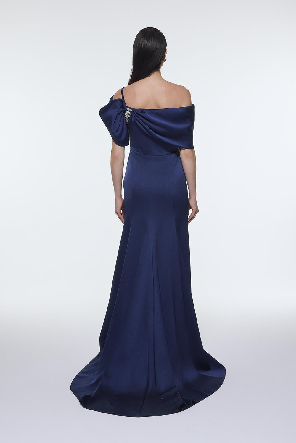 Long Evening Dress with Stone Embroidered Belt Detail - 9294C