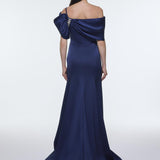 Long Evening Dress with Stone Embroidered Belt Detail - 9294C