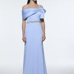 Long Evening Dress with Stone Embroidered Belt Detail - 9294C