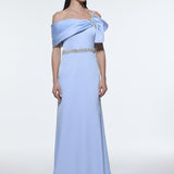 Long Evening Dress with Stone Embroidered Belt Detail - 9294C