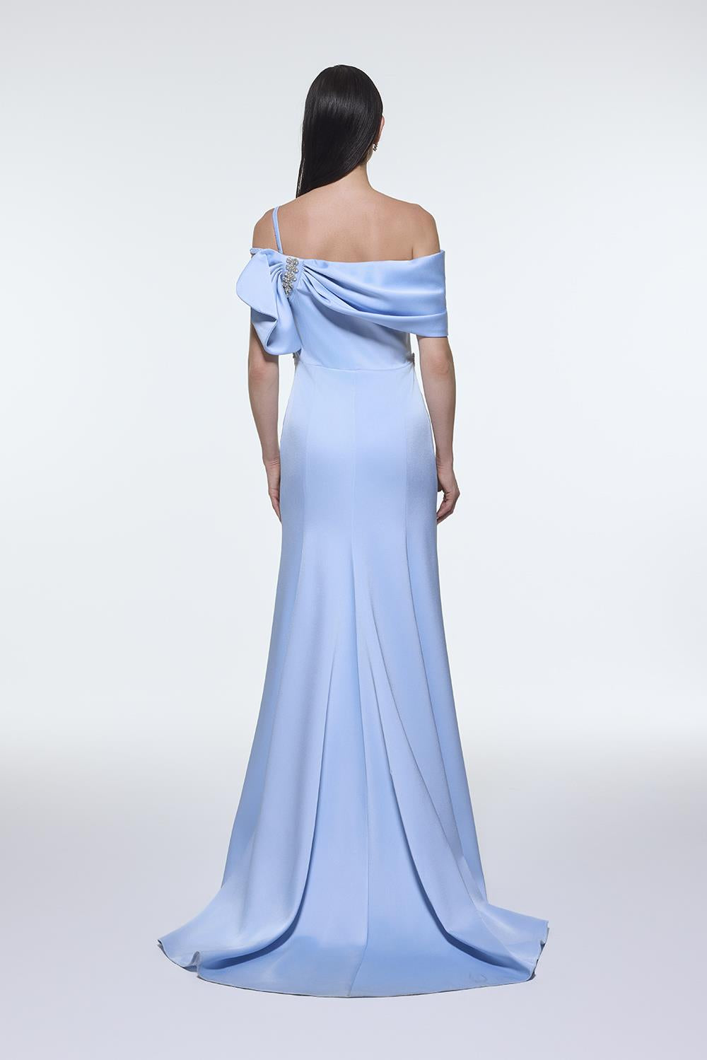 Long Evening Dress with Stone Embroidered Belt Detail - 9294C