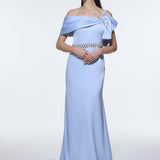 Long Evening Dress with Stone Embroidered Belt Detail - 9294C