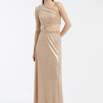 Rhinestone Embroidered Single Sleeve Long Evening Dress - 3025C