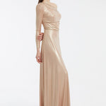 Rhinestone Embroidered Single Sleeve Long Evening Dress - 3025C