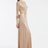 Rhinestone Embroidered Single Sleeve Long Evening Dress - 3025C