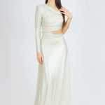 Rhinestone Embroidered Single Sleeve Long Evening Dress - 3025C