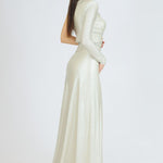 Rhinestone Embroidered Single Sleeve Long Evening Dress - 3025C