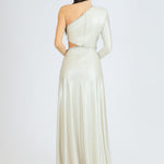 Rhinestone Embroidered Single Sleeve Long Evening Dress - 3025C
