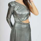 Rhinestone Embroidered Single Sleeve Long Evening Dress - 3025C