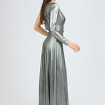 Rhinestone Embroidered Single Sleeve Long Evening Dress - 3025C