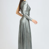 Rhinestone Embroidered Single Sleeve Long Evening Dress - 3025C