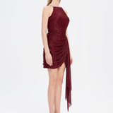 Taşlı Drape Detaylı Mini Abiye Elbise - 9009C