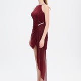 Taşlı Drape Detaylı Mini Abiye Elbise - 9009C