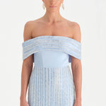 Taş İşlemeli Düşük Omuzlu Straplez Abiye Elbise - 26055C