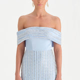 Taş İşlemeli Düşük Omuzlu Straplez Abiye Elbise - 26055C