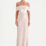 Taş İşlemeli Düşük Omuzlu Straplez Abiye Elbise - 26055C