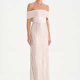 Taş İşlemeli Düşük Omuzlu Straplez Abiye Elbise - 26055C