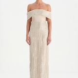 Taş İşlemeli Düşük Omuzlu Straplez Abiye Elbise - 26055C