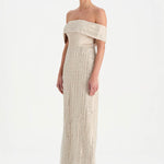 Taş İşlemeli Düşük Omuzlu Straplez Abiye Elbise - 26055C