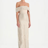 Taş İşlemeli Düşük Omuzlu Straplez Abiye Elbise - 26055C