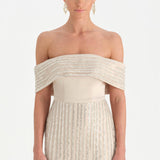 Taş İşlemeli Düşük Omuzlu Straplez Abiye Elbise - 26055C