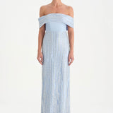 Stone Embroidered Low Shoulder Strapless Evening Dress - 26055C