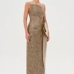 Tek Omuz Payetli Fiyonk Detaylı Şık Abiye Elbise - 26066C