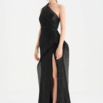 Tek Omuzlu Yanı Drapeli Abiye Elbise - 26003C - SİYAH