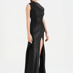 Tek Omuzlu Yanı Drapeli Abiye Elbise - 26003C - SİYAH