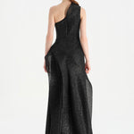 Tek Omuzlu Yanı Drapeli Abiye Elbise - 26003C - SİYAH