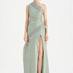 Tek Omuzlu Yanı Drapeli Abiye Elbise - 26003C - MİNT