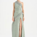 Tek Omuzlu Yanı Drapeli Abiye Elbise - 26003C - MİNT