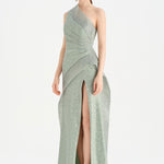 Tek Omuzlu Yanı Drapeli Abiye Elbise - 26003C - MİNT