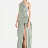 Tek Omuzlu Yanı Drapeli Abiye Elbise - 26003C - MİNT