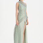 Tek Omuzlu Yanı Drapeli Abiye Elbise - 26003C - MİNT