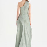 Tek Omuzlu Yanı Drapeli Abiye Elbise - 26003C - MİNT