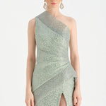 Tek Omuzlu Yanı Drapeli Abiye Elbise - 26003C - MİNT