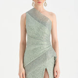 Tek Omuzlu Yanı Drapeli Abiye Elbise - 26003C - MİNT