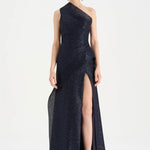 Tek Omuzlu Yanı Drapeli Abiye Elbise - 26003C - LACİVERT