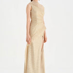 Tek Omuzlu Yanı Drapeli Abiye Elbise - 26003C - BEJ