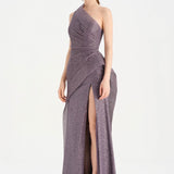 Tek Omuzlu Yanı Drapeli Abiye Elbise - 26003C - LAVANTA